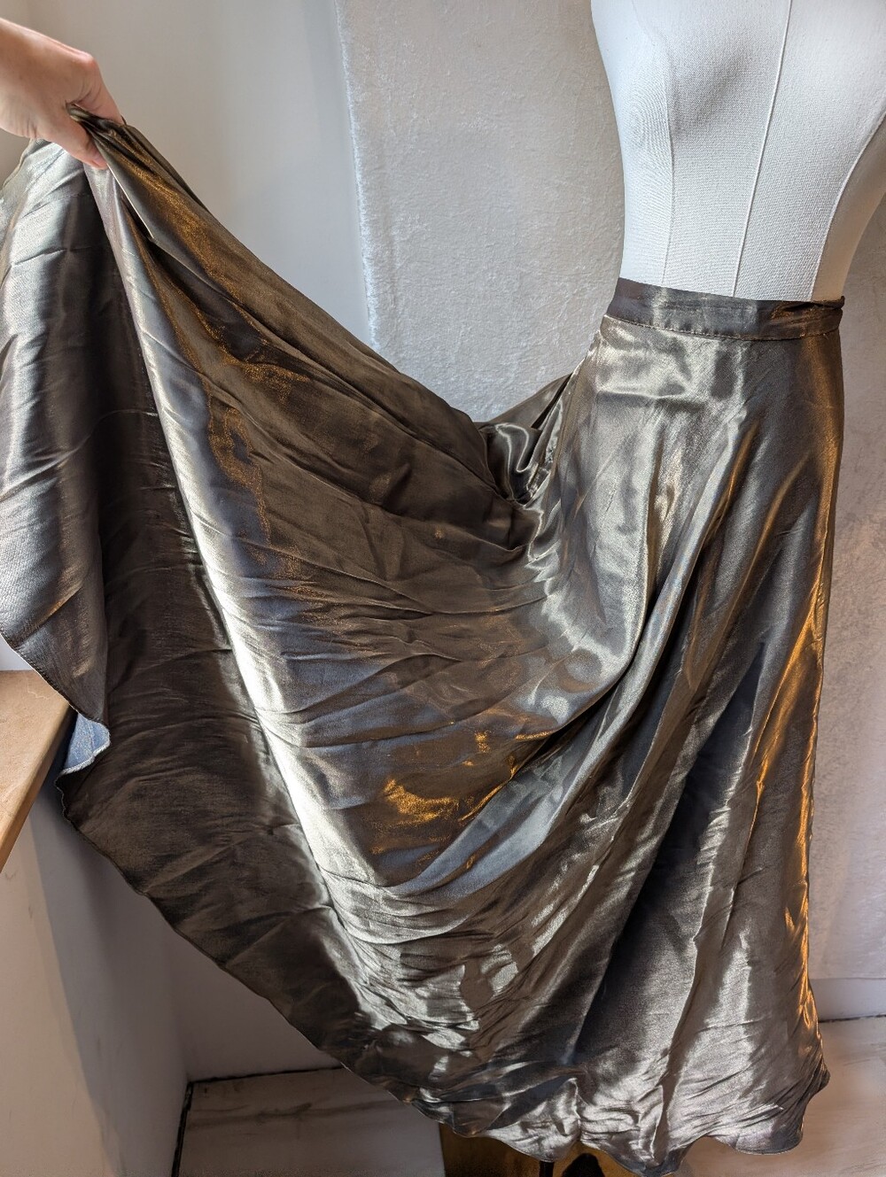 Vtg Black Gold Metallic Maxi High Waist Layered A Line Skirt